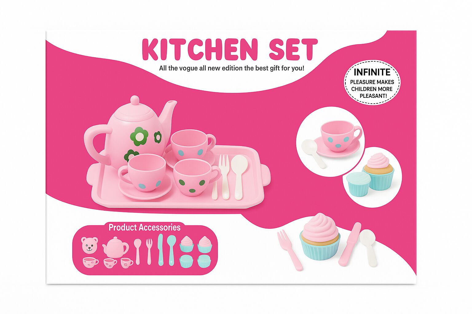 Kids Kitchen Tea Set, 35 Piece Pretend Play Set (Plates, Cups, Teapot, Utensils, Cupcakes), Ages 3+ - Image 2