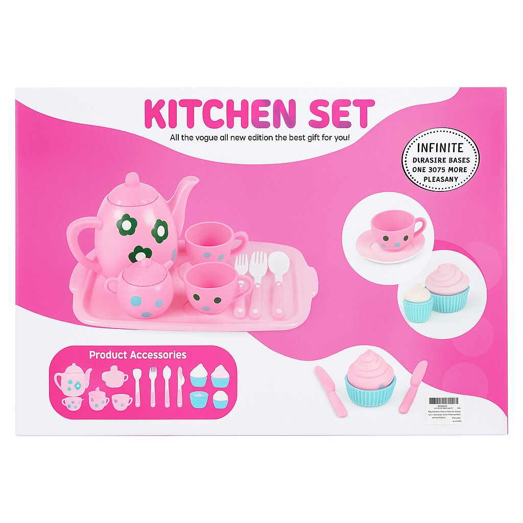 Kids Kitchen Tea Set, 35 Piece Pretend Play Set (Plates, Cups, Teapot, Utensils, Cupcakes), Ages 3+ - Image 3